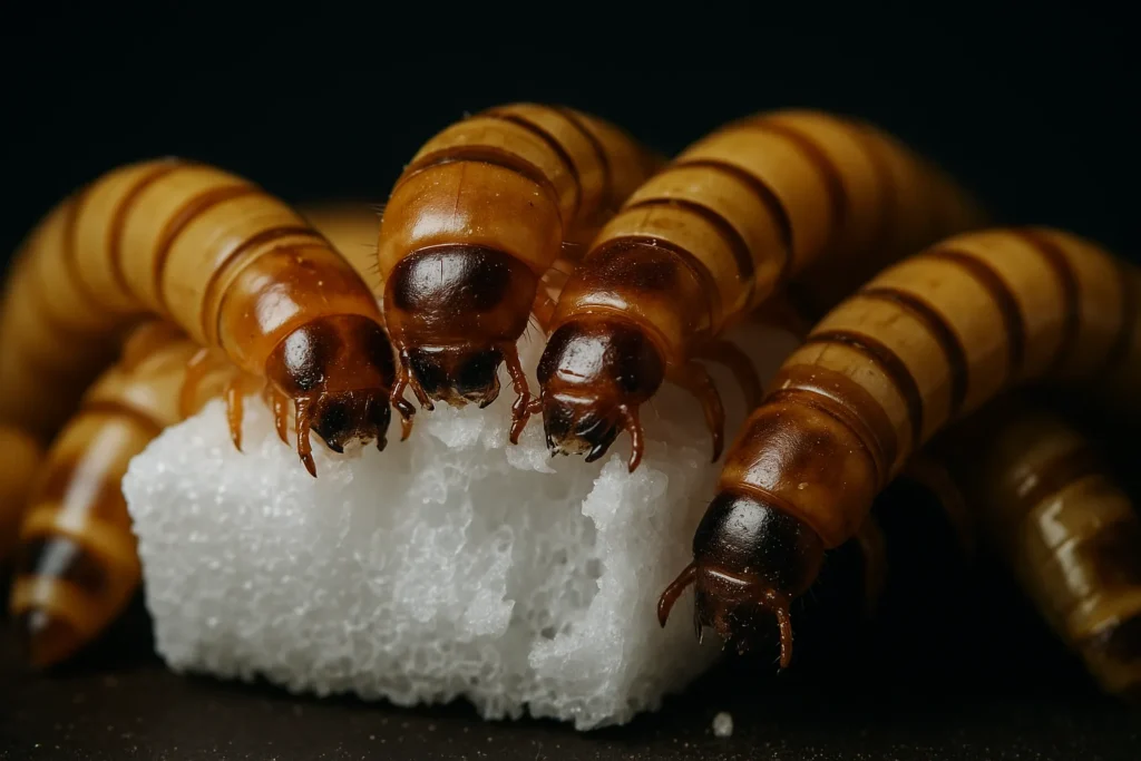 Mealworms consuming polystyrene