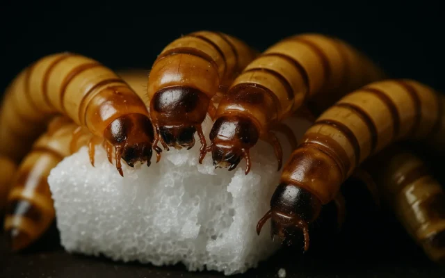 Mealworms consuming polystyrene