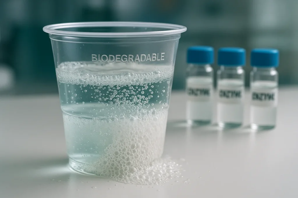 Enzyme-embedded self-degrading plastic